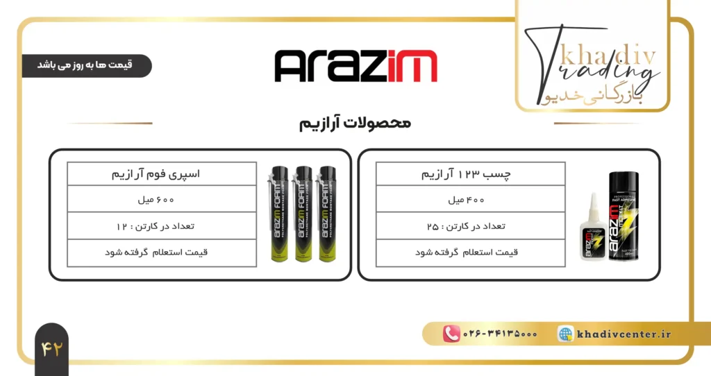 لیست قیمت محصولات آرازیم